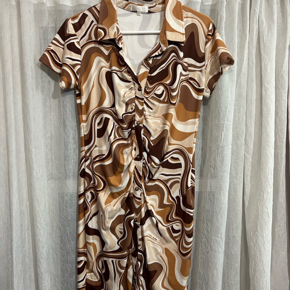 Brown and Cream Swirl Pattern Dress